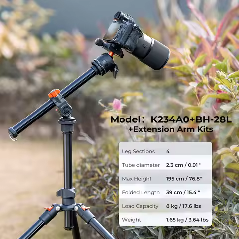 K&F CONCEPT 76.7 inch Camera Tripod Rotatable Multi-Angle Center Column Lightweight Travel Outdoor D