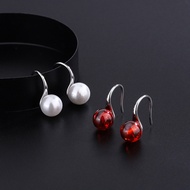 S999 sterling silver pearl ear hook, retro style French ladies pomegranate red earrings,silver earri