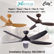 Bestar Raptor / Razor / Star-3 / Star-5 / Hali Ceiling Fan with 3-Tone LED Light and Remote