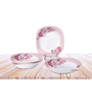 6 pcs  9  Inch Opal Glass Soup Plate / Pinggan Gulai Dinner Plate Bowl Set Pinggan Mangkuk Floral Design Hiasan Bunga "