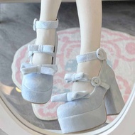 Fairy Godmother Original สัญญาตุ๊กตาพื้นผิวกํามะหยี่แพลตฟอร์มกันน้ํารองเท้าส้นสูง โลลิต้า โบว์ ปมหัว