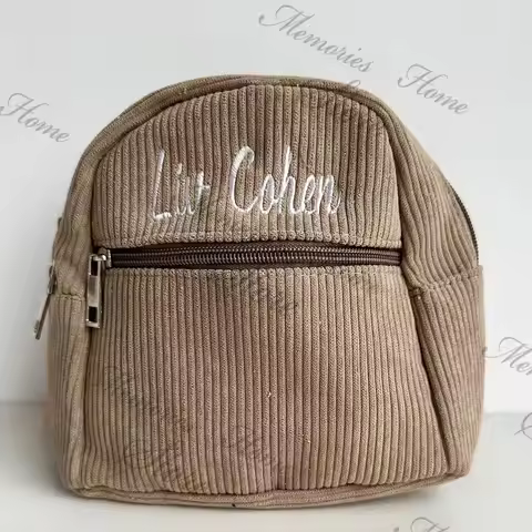 Backpacks Mini Corduroy Embroidery Custom Name Corduroy Men's Women's Backpacks Fashion Mini Solid C