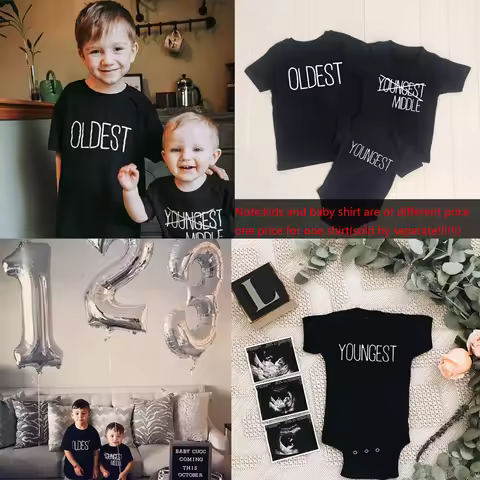 Oldest Middle Youngest Family Shirt Set Childrens Family Matching Tshirts Baby Sibling Shirt Baby Bo