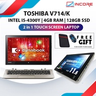 Toshiba V714/K Window Tablet - Intel I5-4300Y / 4GB DDR3 Ram / 128GB SSD 11.6" Touch Screen I5 4th 2 in 1 Laptop