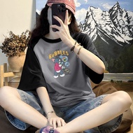 Krazy Shop Two-Tone T-shirt Oversized Fashion Couple Vintage Cute Round Neck QQ8022