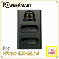 POWERSMART - 代用 Nikon EN-EL14 兩位電池充電器, USB輸入