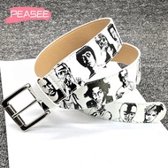 [PEASEE] Hip-Hop Street Belt, Rapper Printed Adjustable Waistband, Trendy Rock Rep Persona PU Leathe