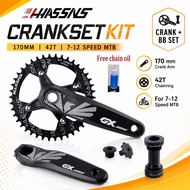 HASSNS GXP MTB Crankset 170mm 42T 104 BCD Hollowtech Crank + GXP Bottom Bracket BB Complete Bike Kit