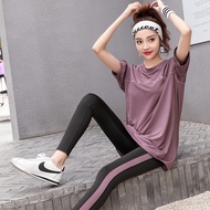 Baju Atasan Lari Longgar Wanita, Pakaian Kecergasan Bersaiz Besar, T-Shirt Cepat Kering, Lengan Pend