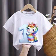 2026Cute Cartoon Unicorn T Shirts for Girls 1-9 Numbers Birthday Party T-shirts for Kids T-Shirt for