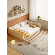 Aiwo Montessori Platform Bed for Girls, New Tatami Pull-out Bed with Guardrail, Solid Wood Bed, Exte