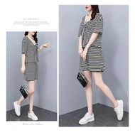 LEO.MAN 2-Piece Set Short-Sleeved Shirt With Front And Back Slit + Shorts With Pockets Striped Patte
