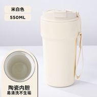 保溫杯雙飲口316不鏽鋼陶瓷覆層咖啡杯雙層真空便攜家用隔熱水