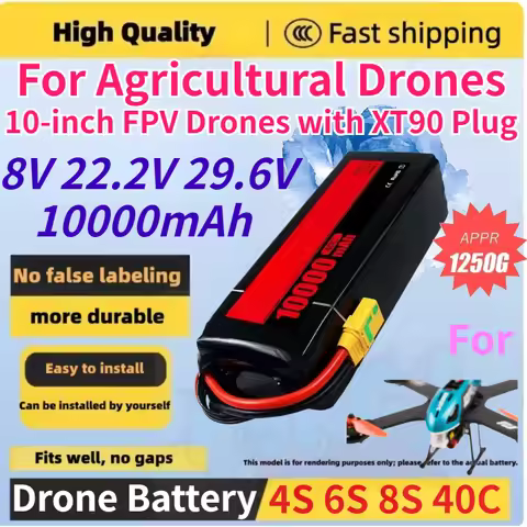 For RC 10000mAh 4S 6S 8S 14.8V 22.2V 29.6V 40C Replace Rechargeable Lipo Battery for Agricultural Dr