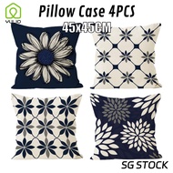 [SG] 45x45CM Pillow Case 4 Sets Linen Cushion Cover Blue Throw Pillow Case Square Sofa Pillow Cover 
