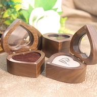 ROFOMON Heart Rings Holder, 2 Slots Magnetic Cover Walnut Wood Rings Box, Simple Transparent Cover W