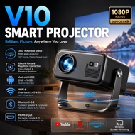 V10 Projector Native 1080P 4K Video Android 14 2GB+16GB WiFi 6 5G Bluetooth 5.2 360° Rotation Auto K