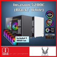 INVASION 5200C COMPACT M-ATX MicroATX Premium Case With ARGB FAN - Casing 5200C ( BLACK / WHITE )
