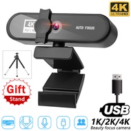 4K Webcam Full HD 1080P 60fps Web Camera For PC Computer Laptop Video Record Autofocus Lens 8MP Webc