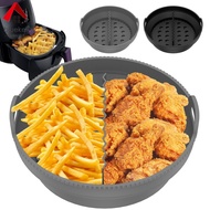 Air Fryer Silicone Liner Pot with Divider Multipurpose Air Fryer Silicone Basket with Handle Foldable Air Fryer Silicone Tray Reusable Round SHOPCYC1310