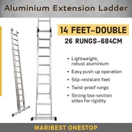 14 Feet 28 Steps Double Extension Telescopic Ladder Heavy Duty Foldable Aluminium Ladder 2Section 4m