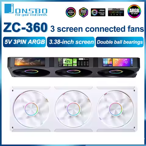 JONSBO ZC-360 Case Cooling Fan 3.38-inch continuous screen ARGB Desktop Computer Connected building 