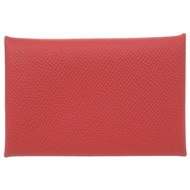 愛馬仕 Calvi Duo Epsom 皮革卡包，番茄紅，銀色五金，X 印記（2016 年），紅色，0565 [二手] 愛馬仕