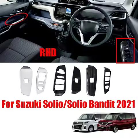 For Suzuki Solio/Solio Bandit 2021 2022 Stainless Steel front door armrest window lift button glass 