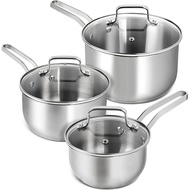 MICHELANGELO Stainless Steel Pot Set - 1QT & 2QT & 3QT Stainless Steel Sauce Pan with Lid, Induction