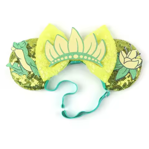 Tiana Disney Ears Adjustable Elastic Headband For Girls Princess Cosplay Nylon Headwear New Characte