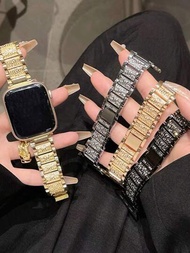 1入女士奢華閃亮鑽石不銹鋼手帶，適用於Apple Watch Series 9 Ultra 8 7 SE 6 5 4 3 2 1，玫瑰金銀色，精美手鏈皮帶時尚金屬錶帶，適用於42mm 44mm 40mm 45mm 49mm 38mm 41mm系列，智能手錶帶兼容Apple Watch帶手鍊手表帶配件