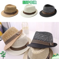 IESPOIRHA Straw Fedora Hat, Straw Breathable Sun Cap,  Short Brim Trilby Sun Hat Man