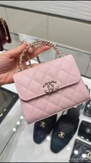 Chanel 25s kelly with top handle 小號 豎版 粉色 荔枝牛皮 手柄 鏈條手袋 woc 香檳金色