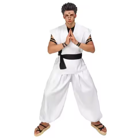 ✤✥✦DAZCOS Ryomen Sukuna Costume White Kung Fu Suit with Tattoo Stickers Ryomen Sukuna as Megumi Show