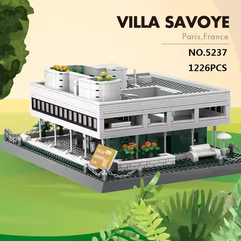 1226PCS World Famous Architecture Villa Savoye Of Paris France Building Blocks Small Particle Assemb