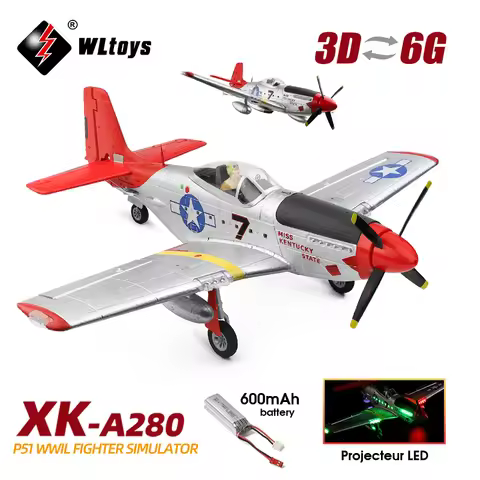 Wltoys XK A280 RC Plane 2.4G 4CH 3D6G Mode Aircraft P51 Fighter Simulator With LED Searchlight RC Ai