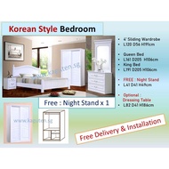 Bedroom Set 5ft White Queen Bed Korean Style Bedroom Set White Bedroom Set White Wardrobe Wooden Que