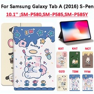 For Samsung Galaxy Tab A (2016) S-Pen 10.1 inch SM-P580,SM-P585,SM-P585Y Cute Bunny Cat High Quality Case Tablet PC Case PU Leather Vertical Flap Sweatproof and Anti-slip