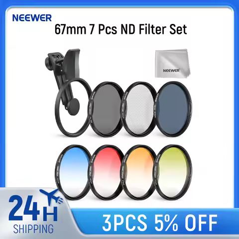 NEEWER 67mm 7 Pcs ND Filter Set For Android Samsung Google Pixel Huawei Xiaomi Clip On CPL+ ND32 + S