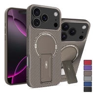 for iPhone 17 Pro Max Carbon Fiber Case with Kickstand, Wireless Charging Shockproof Case for iPhone