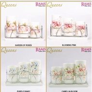 HOT🔥QUEENS PREMIUM PORCELAIN  4PCS CUTLERY HOLDER WITH METAL RACK-GARDEN OF ROSES/BLOOMING PINK