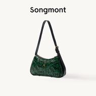 กระเป๋าสะพายนูน Songmont สำหรับผู้หญิงกระเป๋าแบบหนีบแขนเกล็ดหนังงูหนังแท้