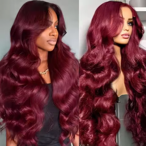 Burgundy 13x4 HD Lace Frontal Human Hair Wig Body Wave Wigs For Women 40 46 Inch Body Wave Colored 9
