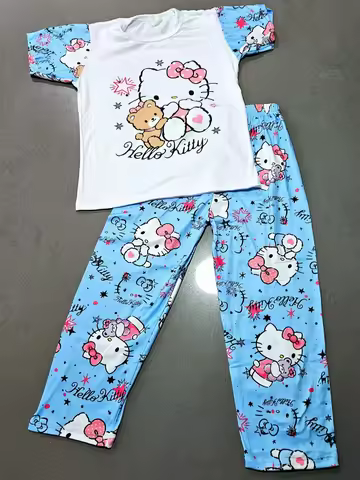 Girls Hello Kitty Blue Bears Pajamas 2pc Pants Set size,Adult/Children's Couple Outfit