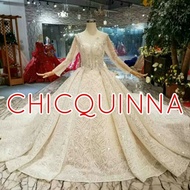 open pre order gaun pengantin long hand putih wedding dress import