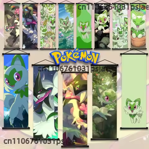 Sprigatito Scroll Art, Well - Crafted, Set in Bloom, for Grass - Type Collectors, Show Grace & Cuten