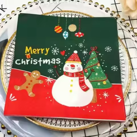 10/20pcs 33cm 2Layer New Christmas Elements Napkins Snowman Christmas Tree Green Red Party Towels DI