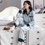 Korean Silk Long Sleeve Sleepwear Pajama Set For Women Nightwear