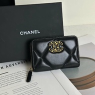 CHANEL 19 24C羊皮拉鍊零錢包 - 黑金
