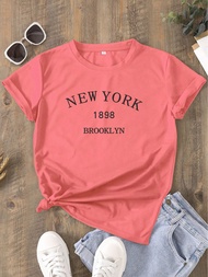 Beauty Size Women's Clothing NEW YORK Place Name Text Print Casual T-Shirt